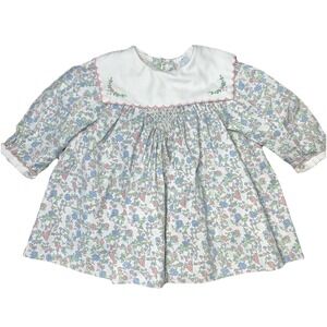 Vintage Rosey Kids Baby Girls Smocked Floral Dress Size 3m Scallop Collar